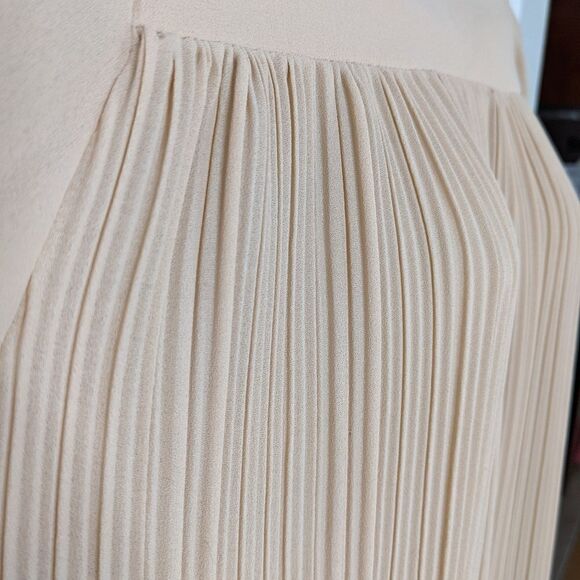 VINTAGE Pleated Midi trapeze Dress with high neck Beige neutral tone Small @L - Picture 3 of 12